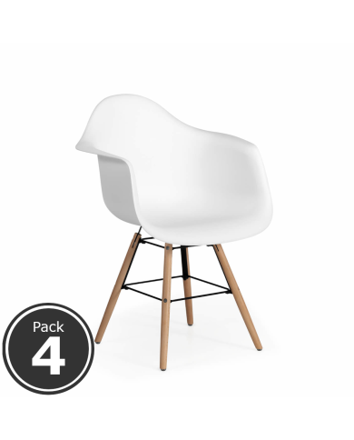 Lote 4 Sillas Confidente RIGA de Euromof, Patas Madera, Diseño Nórdico, Blanco