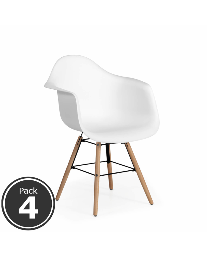 Lote 4 Sillas Confidente RIGA de Euromof, Patas Madera, Diseño Nórdico, Blanco