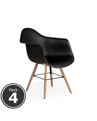 Lote 4 Sillas Confidente RIGA de Euromof, Patas Madera, Diseño Nórdico, Negro