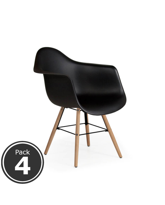 Lote 4 Sillas Confidente RIGA de Euromof, Patas Madera, Diseño Nórdico, Negro