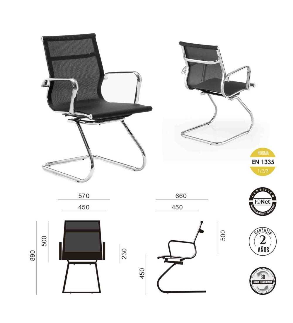 Silla confidente de oficina BERLIN de Euromof, en acabado malla negra-0