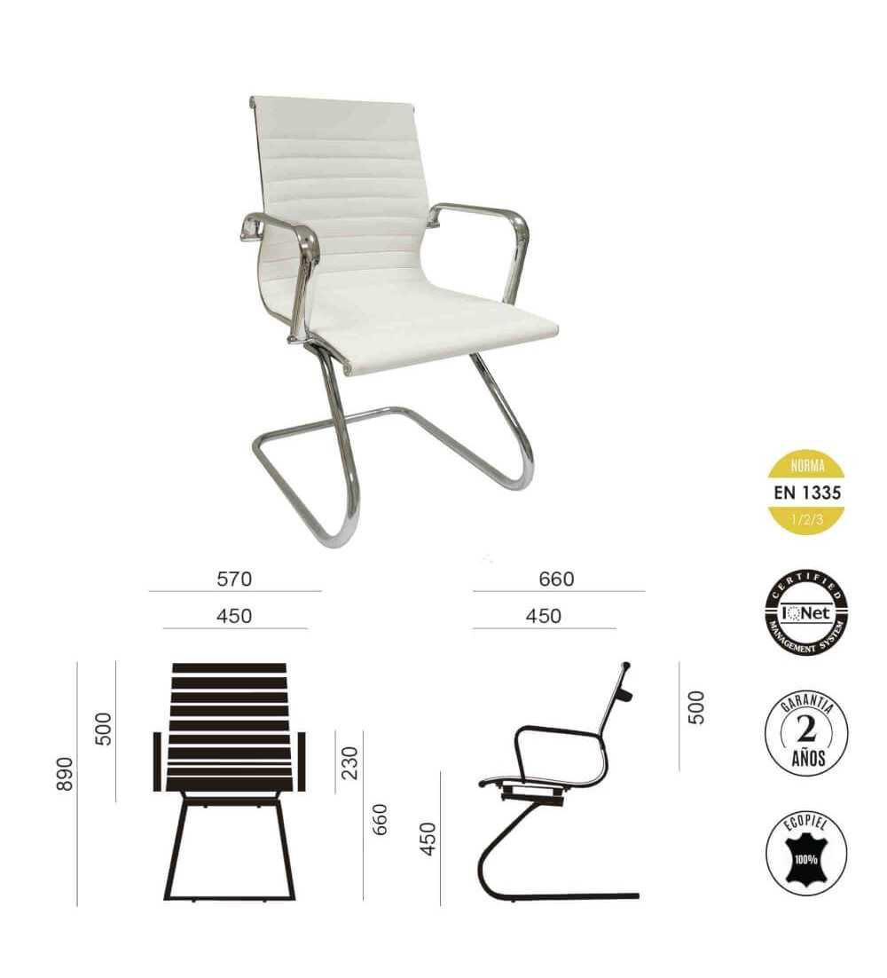 Silla confidente de oficina LONDRES de Euromof, en acabado ecopiel blanca-0
