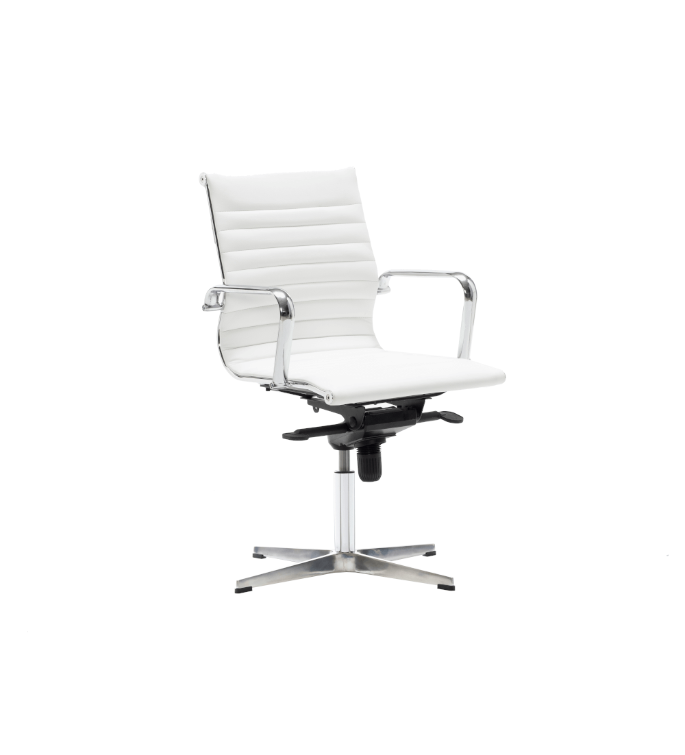 Silla de oficina LONDRES bajo de Euromof, base 4 radios en acabado ecopiel blanca
