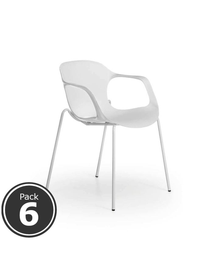 Lote 6 Sillas Confidente BARI de Euromof, Patas Metálicas, Diseño Nórdico, Blanco